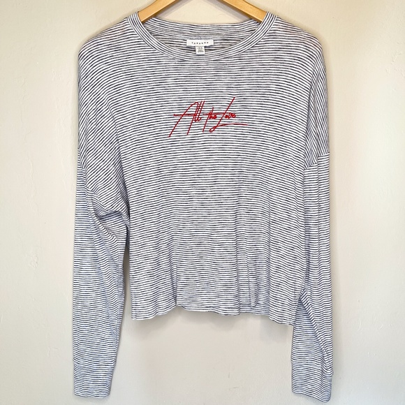 Topshop | “All The Love” Embroidered Striped VSCO Retro Vibes Long Sleeve Shirt - Picture 4 of 11